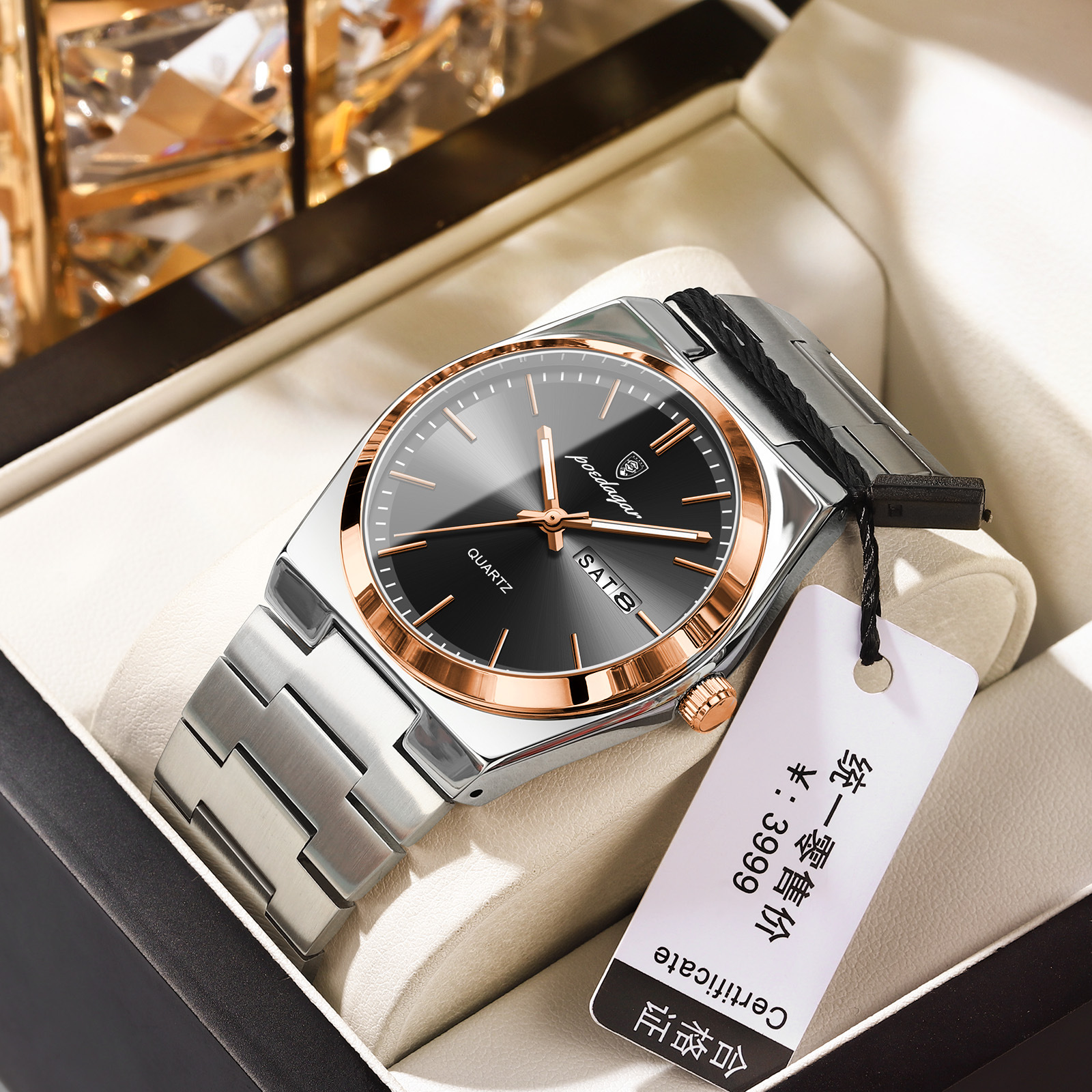 P930 rose gold black surface steel belt