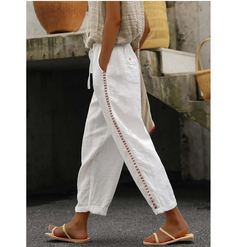 Cross-border 2024 spring and summer Europe and the United States Amazon wish foreign trade new leisure lace hollow stitching pants women