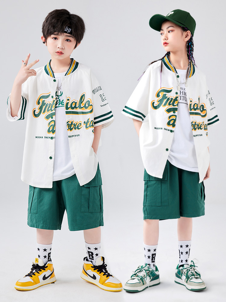 兒童街舞潮服嘻哈潮牌hiphop男童棒球服套裝女童爵士舞服裝演出服