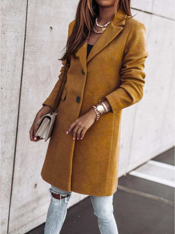 2023 Independent station wish Amazon new autumn and winter fashion casual long sleeve button tweed coat coat women's clothing