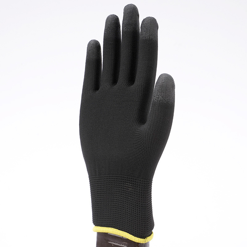Black pu finger-coated wear-resistant nylon anti-static gloves dust-free non-slip coating breathable labor gloves wholesale