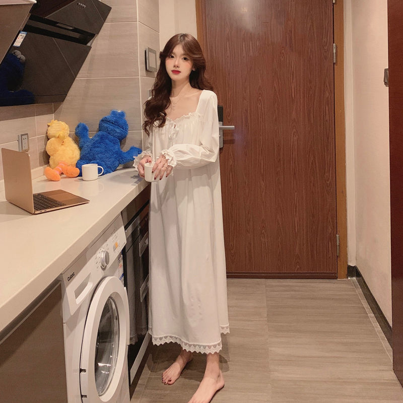 New ins Pajamas Pajamas Women's Spring and Autumn Winter 2020 Palace Japanese Style Sweet Long White Long Sleeve Home Clothes