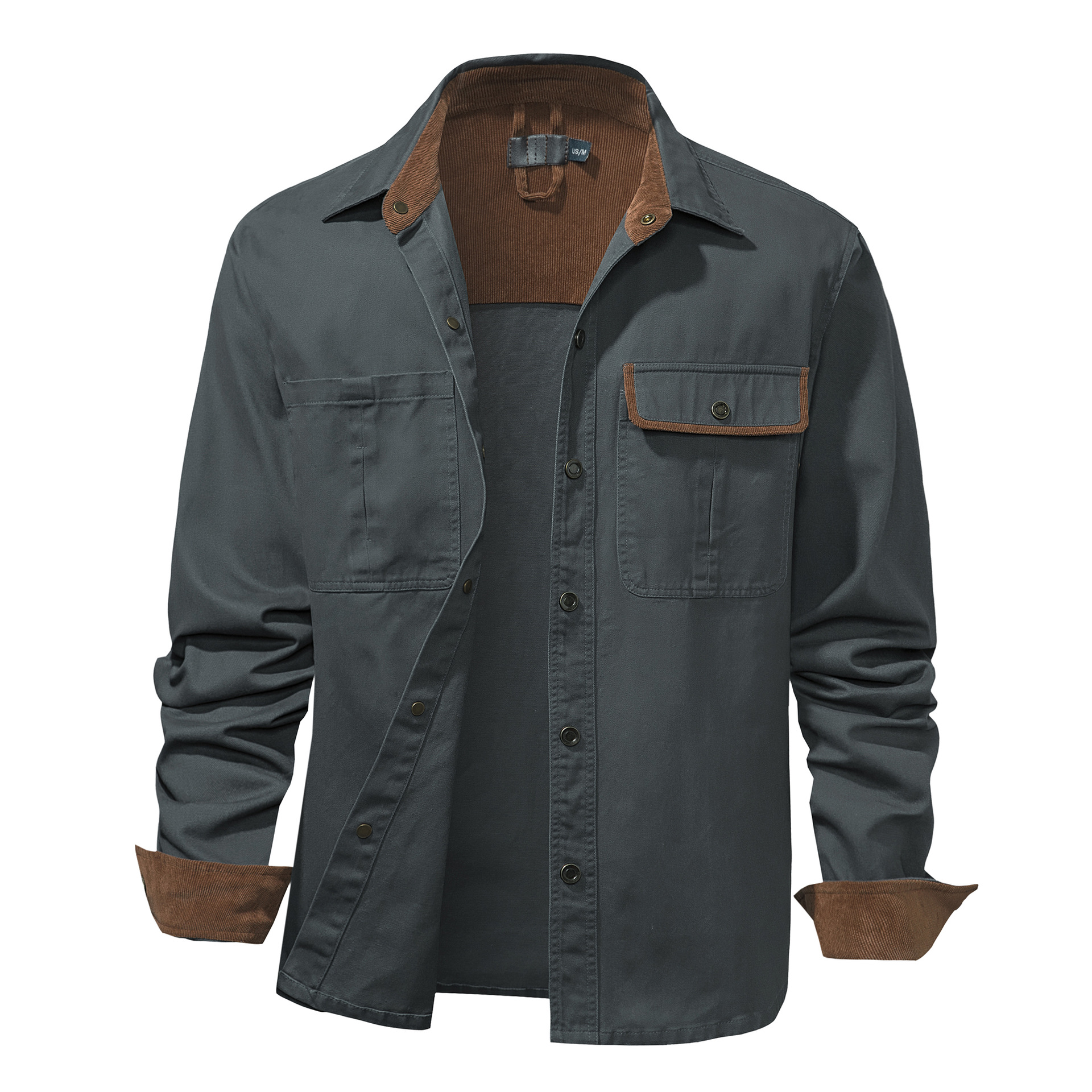 American Size Men's European and American Loose Stitching Corduroy Washed Cotton Shirt Plus Size Metal Button Long Sleeve Shirt