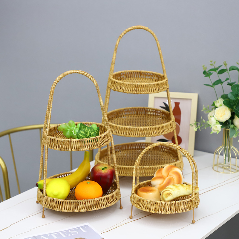 Rattan-like woven basket small multi-layer ktv hot pot restaurant dessert snack basket woven storage basket fruit bread plate