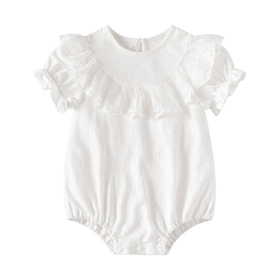 2024 Summer New Pure Cotton Class A Bag Fat Clothes Cute Lace Full Moon Hundred Days Princess Ha Clothes Newborn Clothes