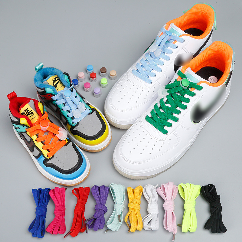 Lazy People Tie-free Elastic Shoelaces Elastic Color Flat Shoelaces Adult White Shoes Fixed Children Tie-free Artifact