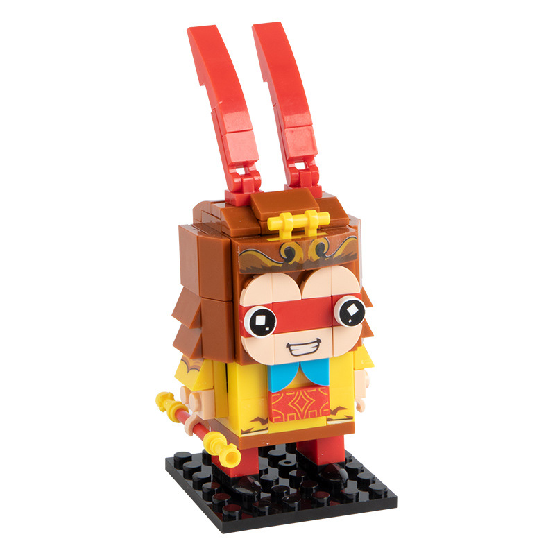 Compatible with Lego Chinese building blocks small particles square head toy national tide westward journey Wukong ornaments children's educational puzzle toy
