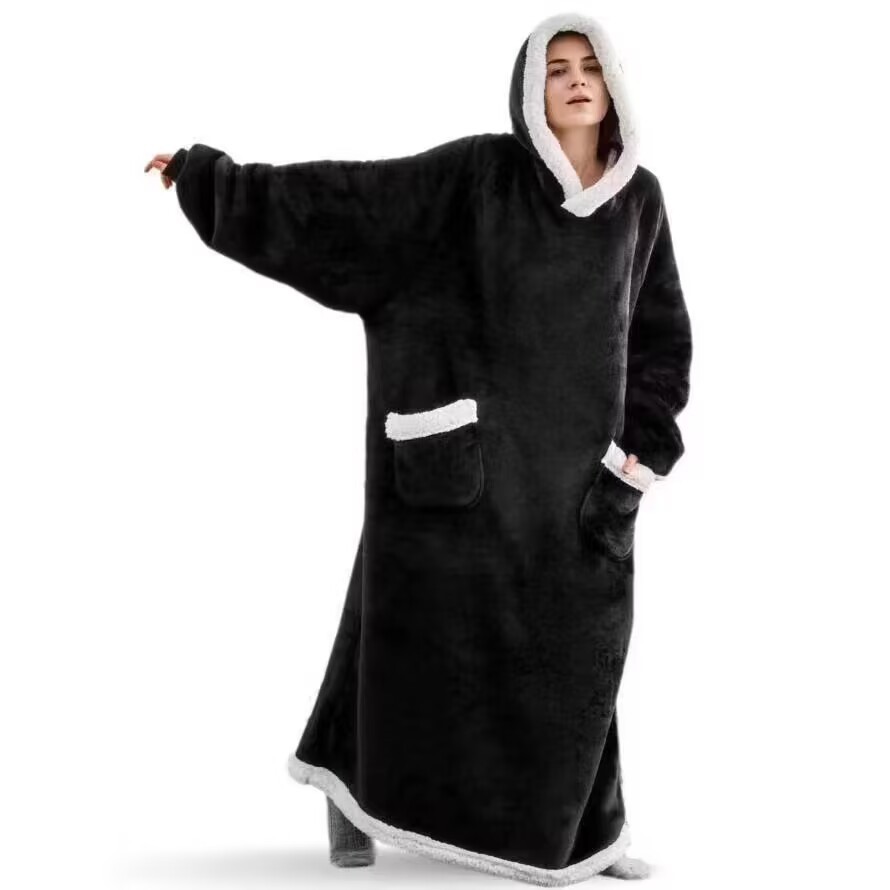 Pullover fleece thickened lengthened pajamas warm TV blanket outdoor cold-proof nightgown couple's sweater fleece warm