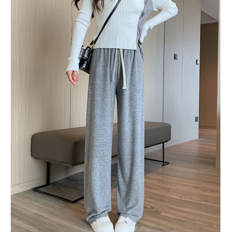 Autumn and Winter fleece-lined Thickened High Waist Drawstring Glutinous Rice Towel Cashmere Pants Wide Leg Loose Dagging Loose Floor-mopping Casual Pants