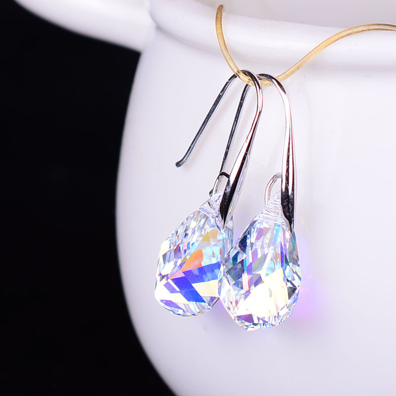 New earrings colorful crystal Japanese and Korean fashion jewelry shiny simple temperament all-match earrings