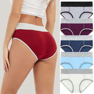 Foreign Trade Cross-border Europe and the United States Five-piece Combination Cotton Knitted Color-matching Panties Women's Briefs Large Size Women's Waist Briefs