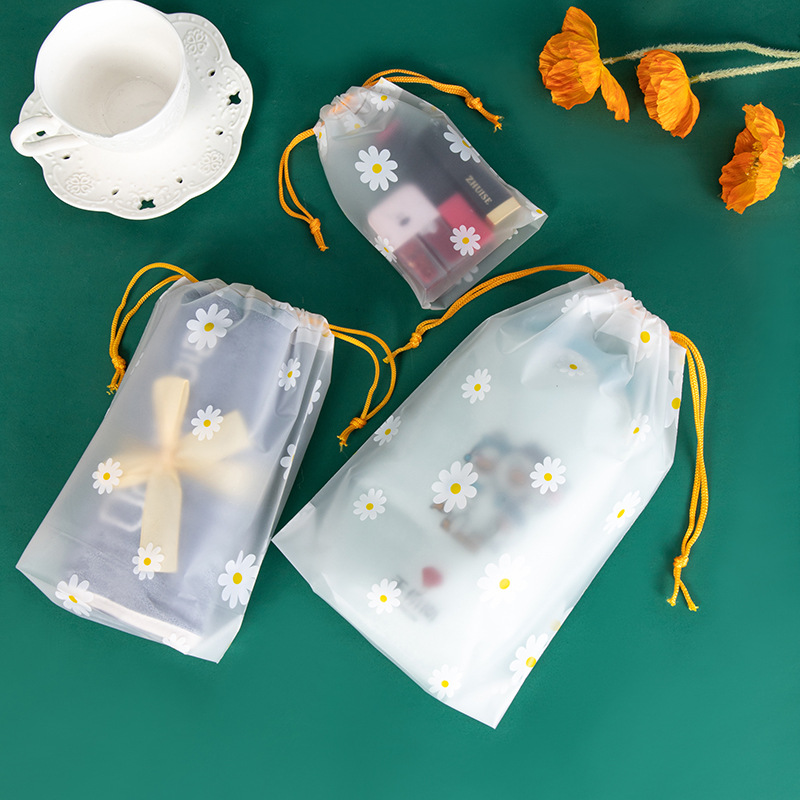 Small chrysanthemum frosted drawstring bag gift box packaging clothing transparent storage bag cosmetic drawstring small bag wholesale