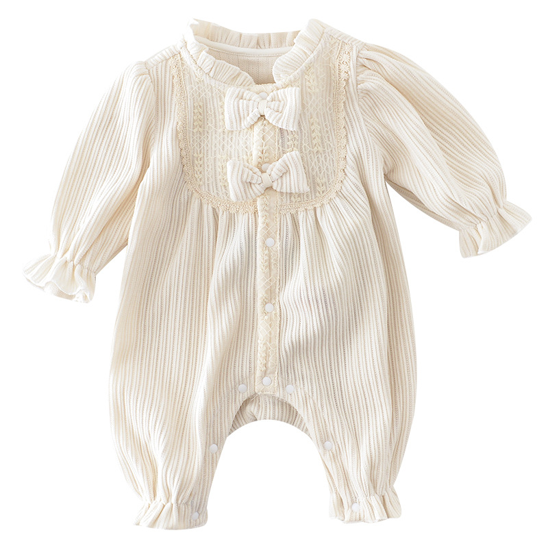 2024 spring new baby beige bow romper baby loose casual jumpsuit outer wear