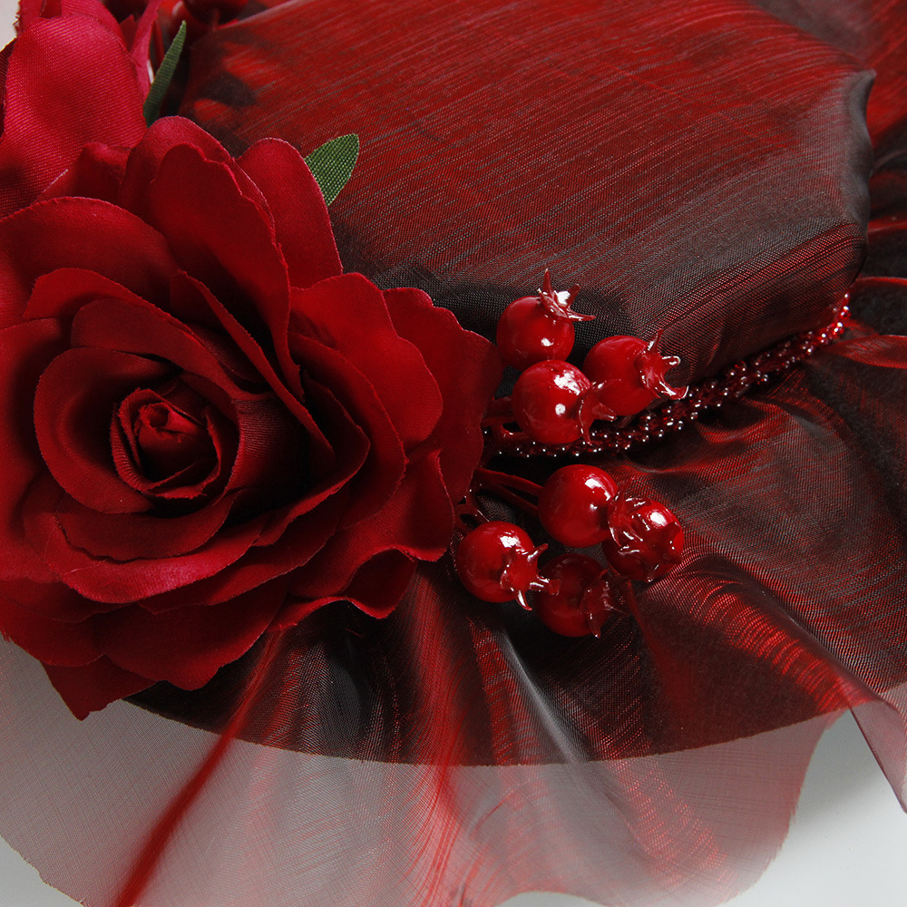 Red Rose Christmas Decorative Hat Ball Holiday Party Performance Gothic Bride Flat Top Hat FJ-245