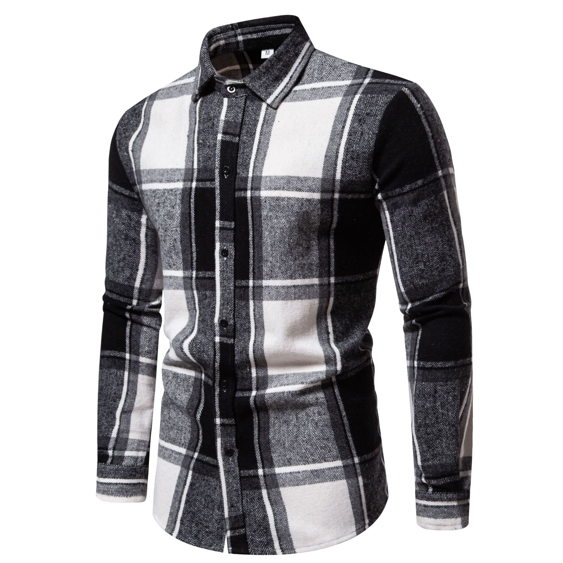 Cross-border 2024 Autumn and Winter New Men's Plaid Loose Casual Long Sleeve Shirt Thickened Shirt Amazon European Size