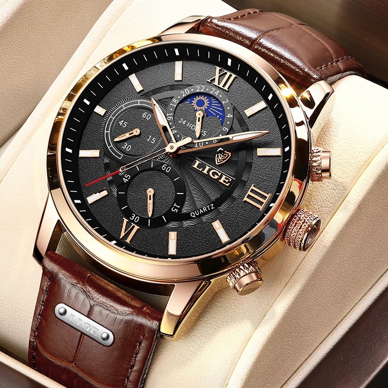 LIGE/Lige  new quartz watch quartz multi-function chronograph waterproof watch