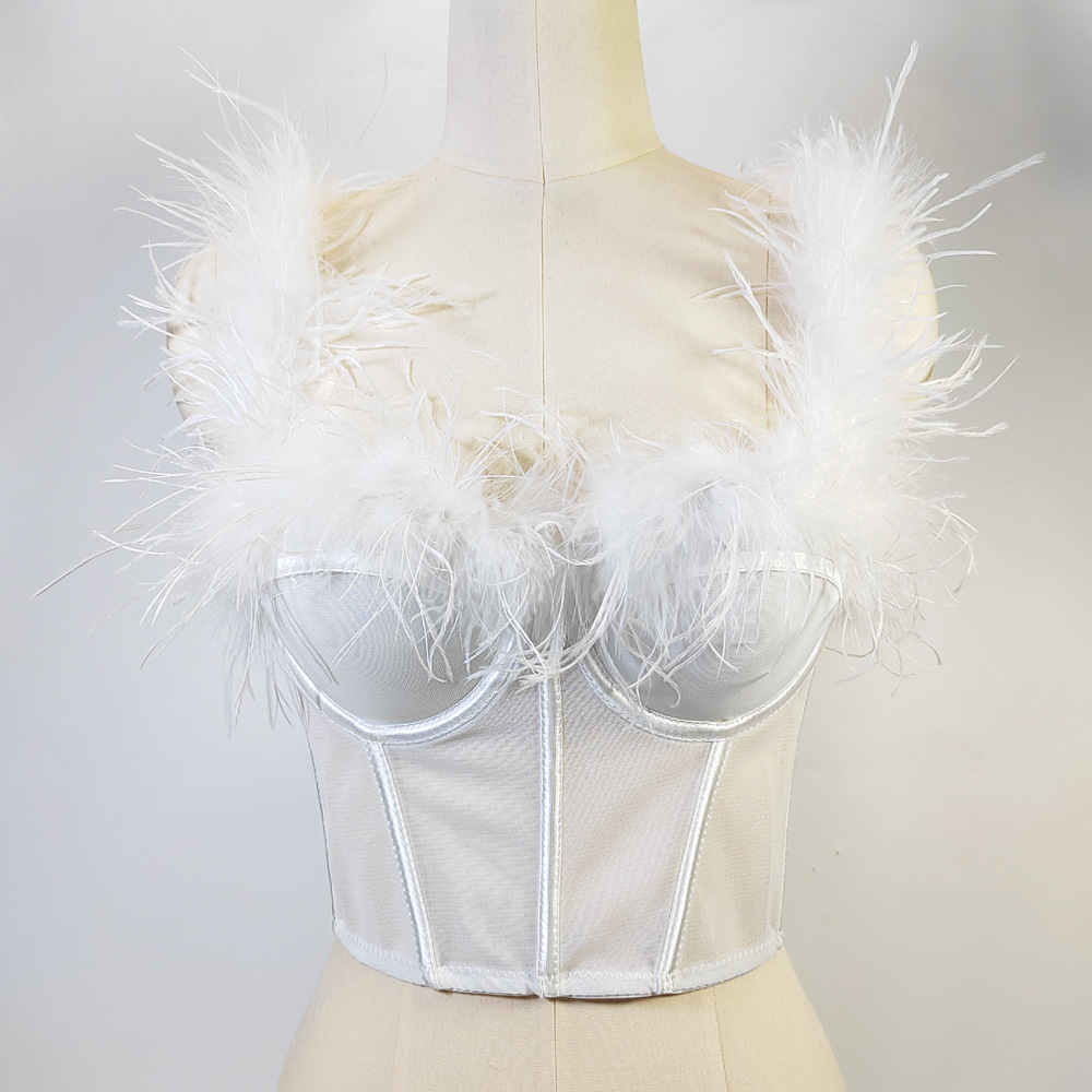 Tiktok live broadcast high-grade ostrich fur Super fairy Fishbone tube top shaping waist slimming large backless feather sling