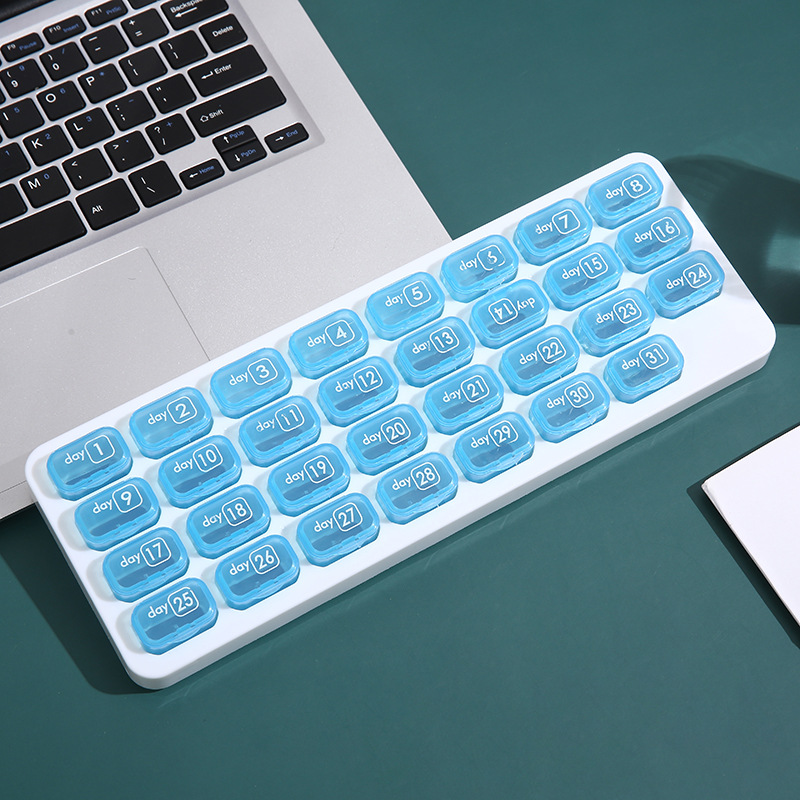 Portable 31-grid Keyboard Small Pill Box Independent Storage Medicine Box Digital Pill Transparent Home Pill Box