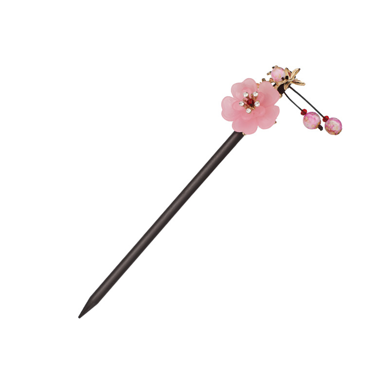 Antique imitation Hetian Jade petals hairpin tassel step hair pin imitation Ebony ancient costume Chinese clothing hair accessories