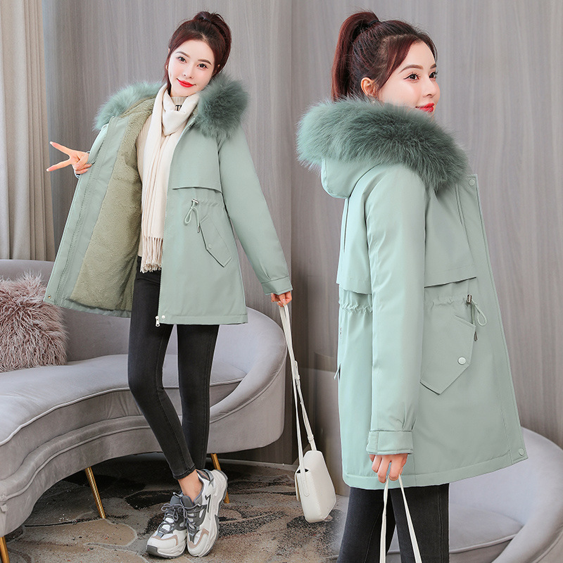 Cotton-padded jacket Women's 2024 Winter Parker Casual Mid-length Korean Style Women's Warm Loose Big Wool Collar Cotton-padded Jacket