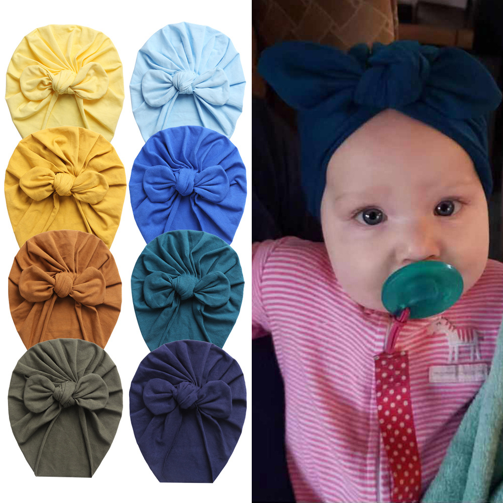 European and American New Arrival Bow Multicolor Pullover Cap Baby Spring Summer Autumn Rabbit Ear Tie Indian Cap Newborn Fetal Cap