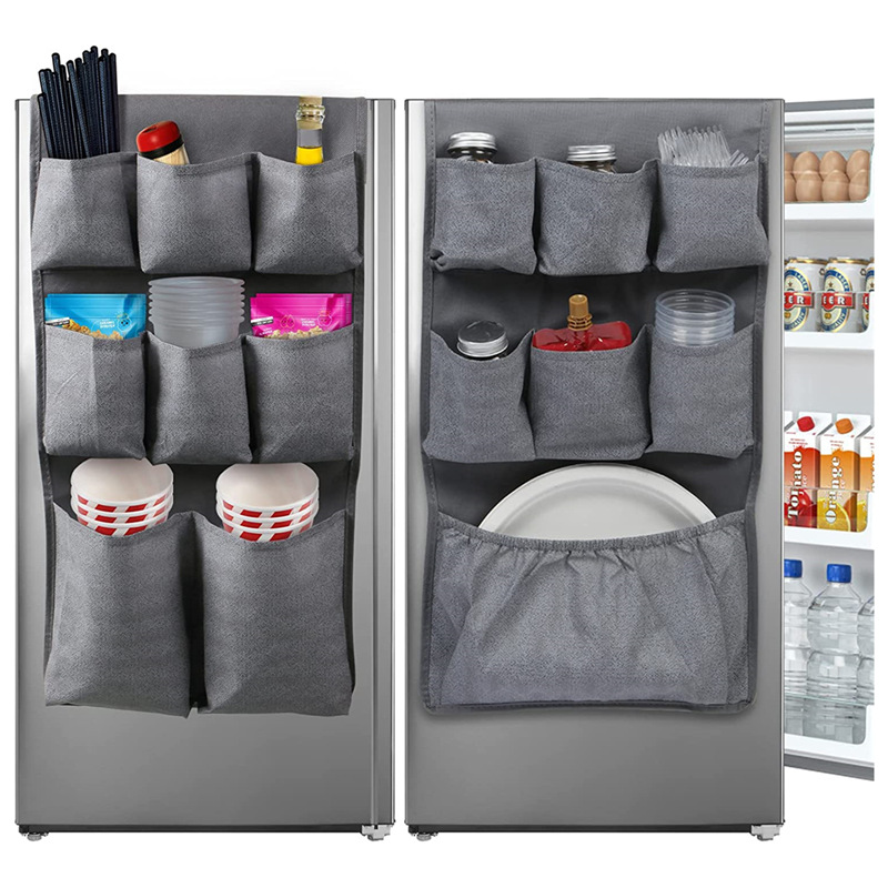Refrigerator storage hanging bag with 15 oversized fabric pockets save space easy to install applicable mini refrigerator