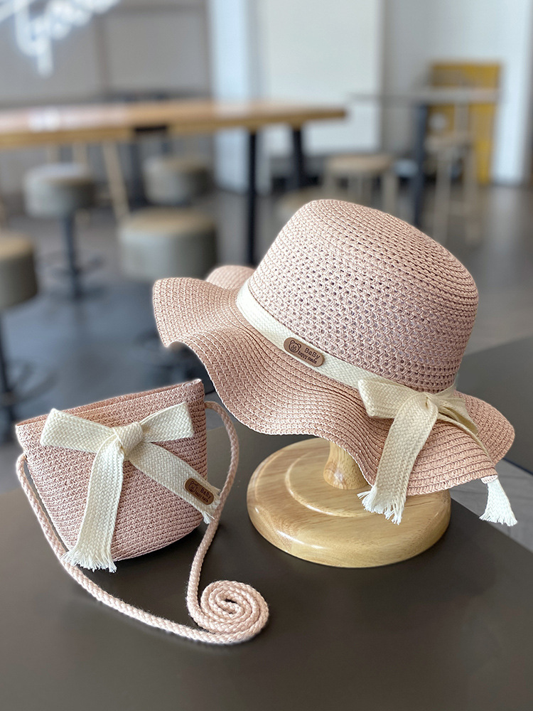 Children's Sunscreen Hat Summer Girl Sunshade Straw Hat Bag Set Baby Girl Beach Girl Sun Fisherman Hat