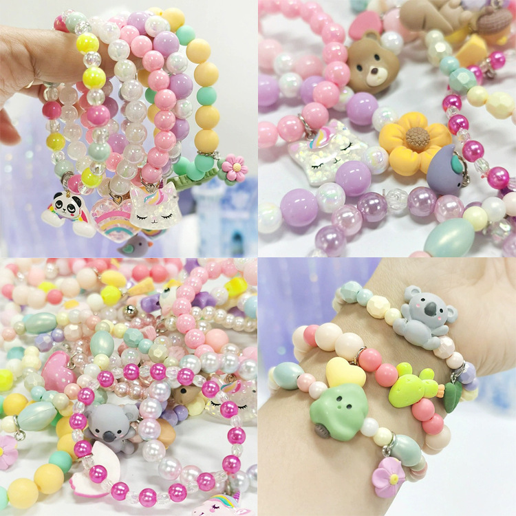 Foreign trade surplus children's cute bracelet cartoon pearl bracelet cartoon rainbow unicorn beaded jewelry little girl