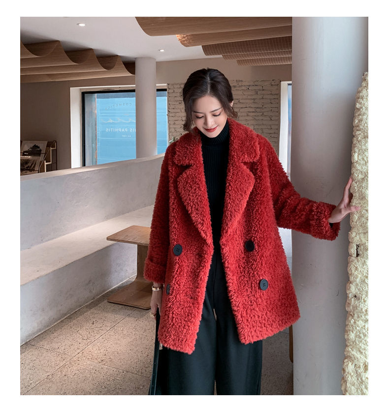 Winter mid-length fleece coat for women 2023 new suit collar lambswool fur integrated granular fleece coat_voghion.com