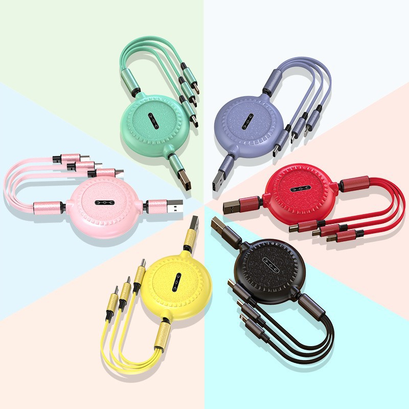 Telescopic data cable three-in-one charging cable compact liquid logo small gift original one-to-three mobile phone fast charging line