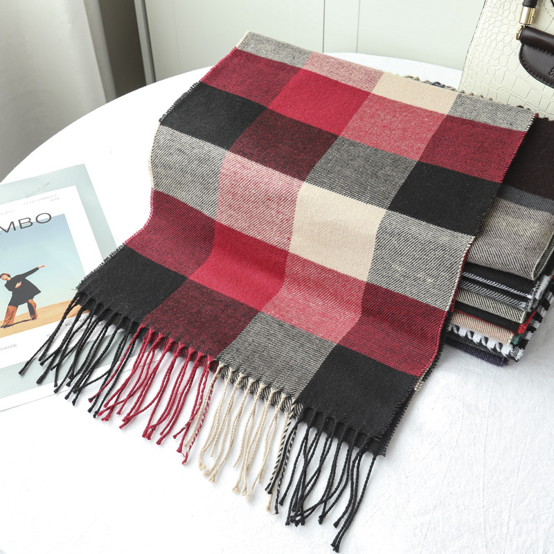 New Plaid Scarf Women's Winter High-end Mohair Imitation Cashmere Scarf Student All-match Warm Shawl Scarf