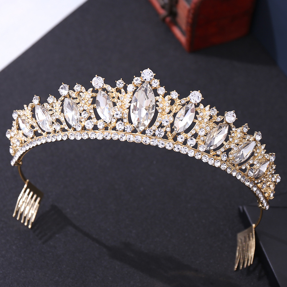 European and American bridal crown headdress alloy diamond crown wedding accessories hair comb wedding gifts cross-border hot sale