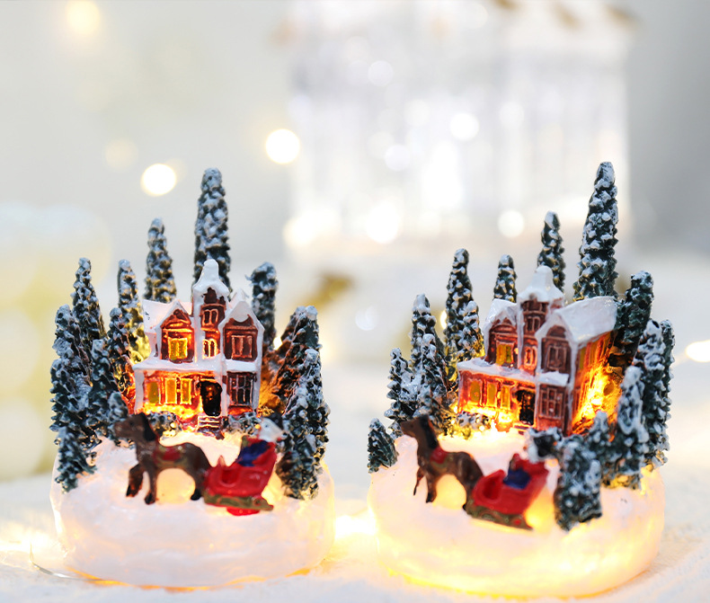 Christmas decorations resin house luminous ornaments Christmas micro landscape Christmas small house Christmas gift ideas_voghion.com
