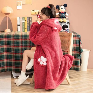 On the new strawberry hooded bear pajamas parchas coral fleece kappi bala raccoon nightgown support generation hair