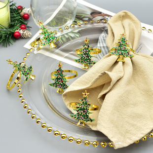 Christmas high-end Western restaurant Christmas tree meal buckle gold-plated Christmas tree green napkin buckle napkin ring napkin ring