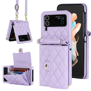 Z Flip4 5 Crossbody Folding Phone Case Leather Cover Organ for Samsung Flip6 Small Chanel Style Phone Protective Cover