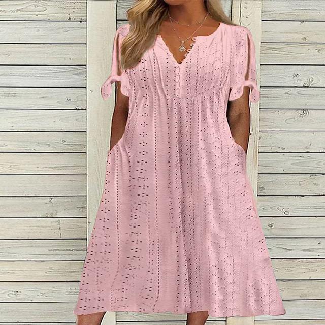 2023 Summer new cross-border European and American women's clothing Amazon women's dress hole hollow V-neck lace frill