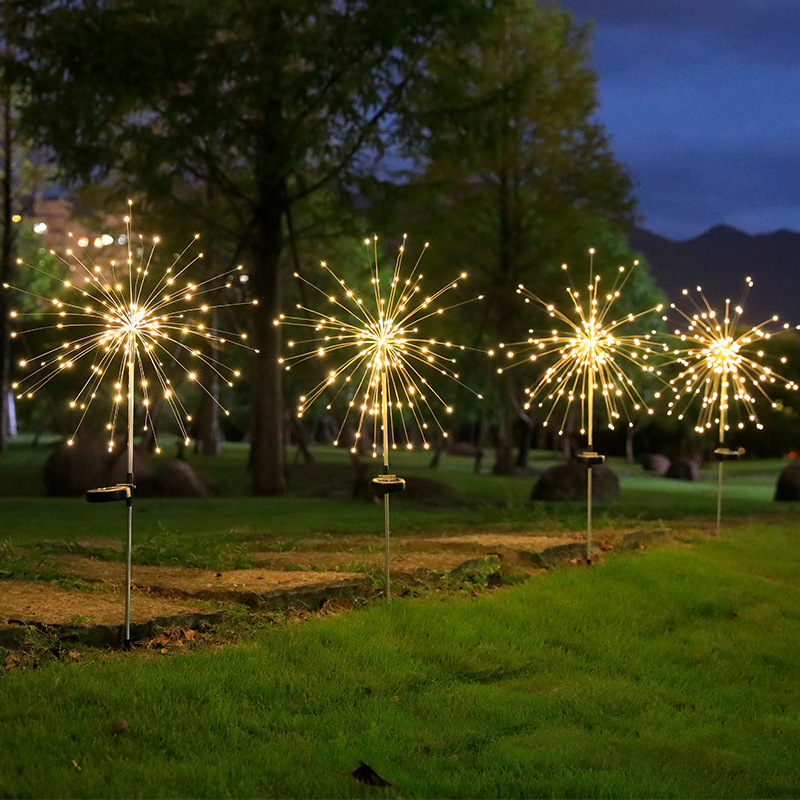 New LED solar floor fireworks lamp outdoor lawn waterproof courtyard Christmas decorative copper wire lamp dandelion
