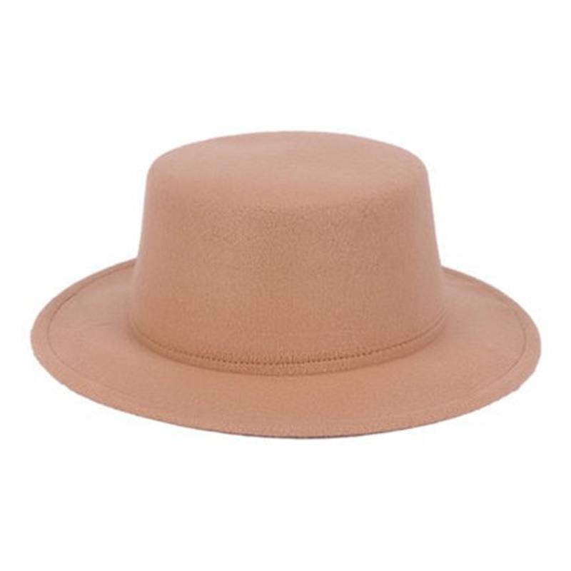 New Style Big Brim Top Hat Men's and Women's Retro British Flat Top Flat Brim Wool Hat Sunshade Hat