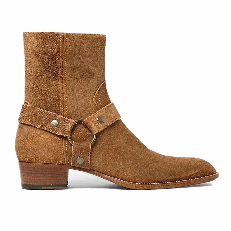 European and American CHELSEA BOOT CHELSEA Boots Men's Leather Pointed High-Top Frosted Denim British Martin Boots Trendy
