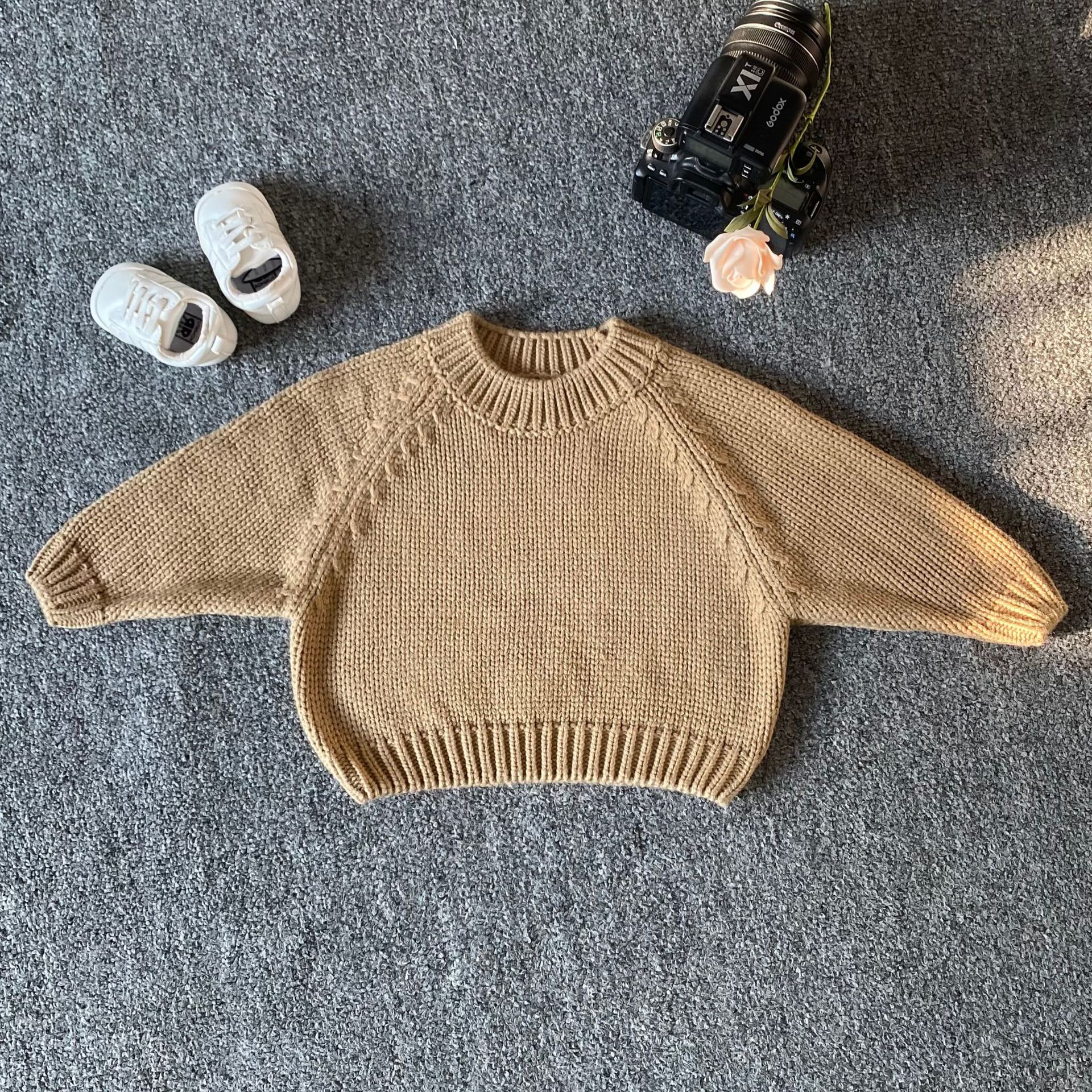 Autumn and Winter Korean Children's Wear Long-sleeved Thickened Green Thick Knitted Base Korean Pullover Mori Crewneck Sweater for Girls
