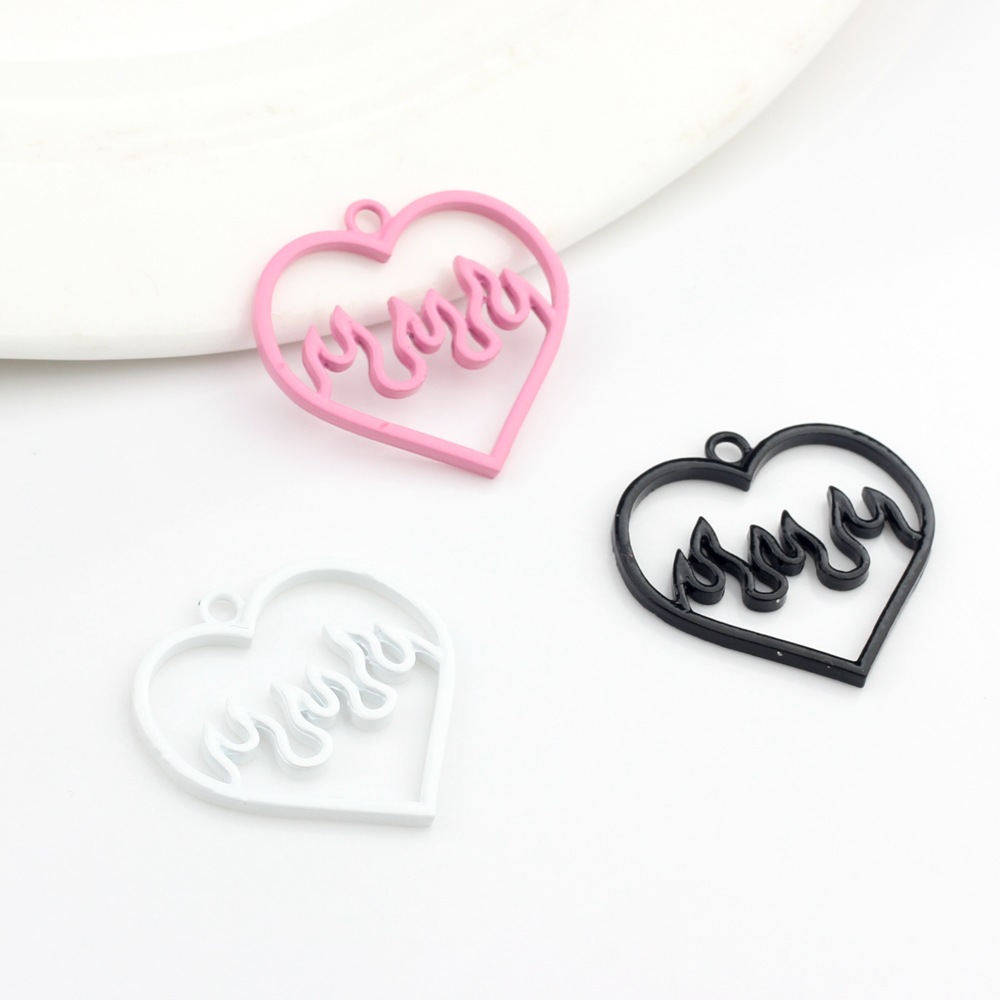 Korean fashion alloy love spray paint ECG Hollow Small pendant DIY jewelry material accessories
