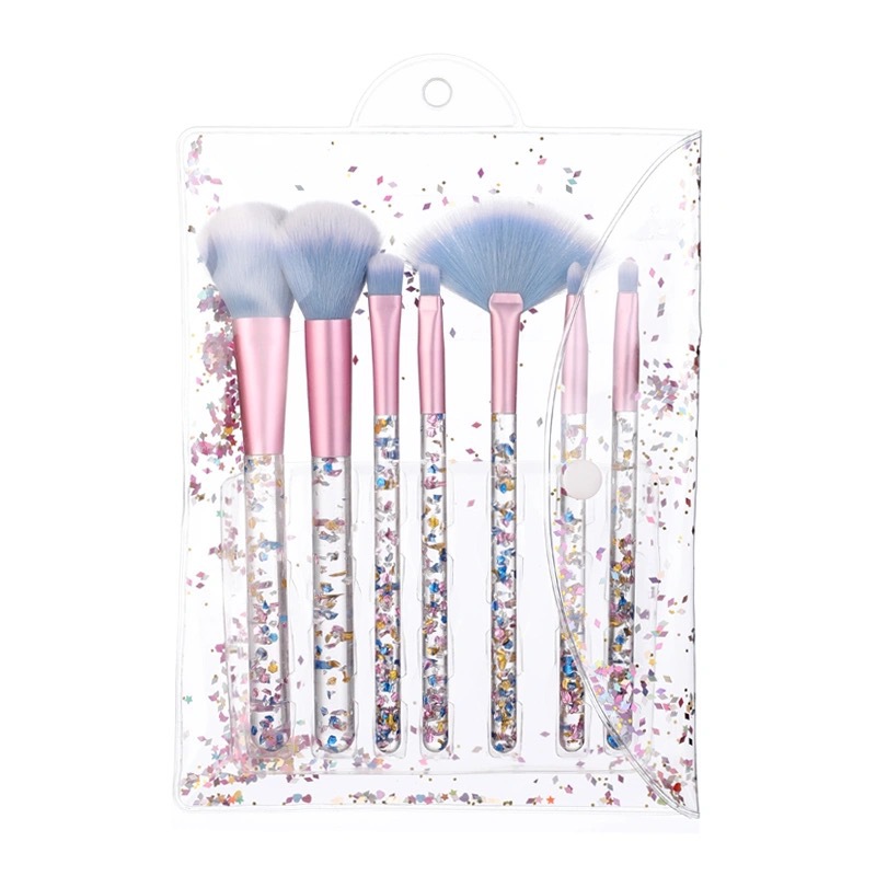 Factory direct 7 transparent crystal sequins granular handle makeup brush set granular sequins