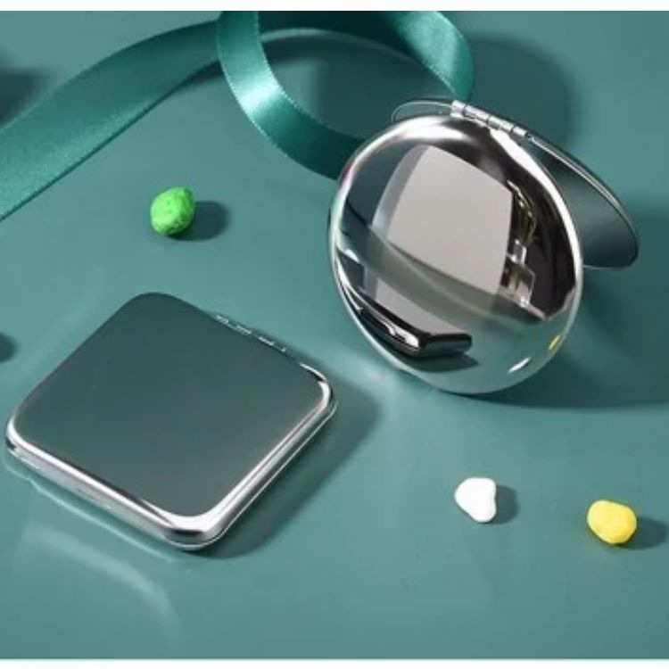 Mirror portable stainless steel portable round makeup mirror small mirror Metal Female hand-held drop-resistant solid color ins Square