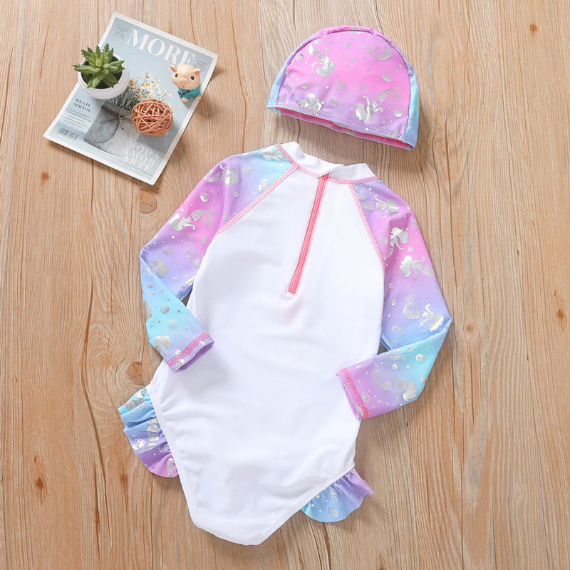 2023 new girls long sleeve cartoon children's swimsuit fashion swimsuit Little Mermaid Princess performance clothing wholesale