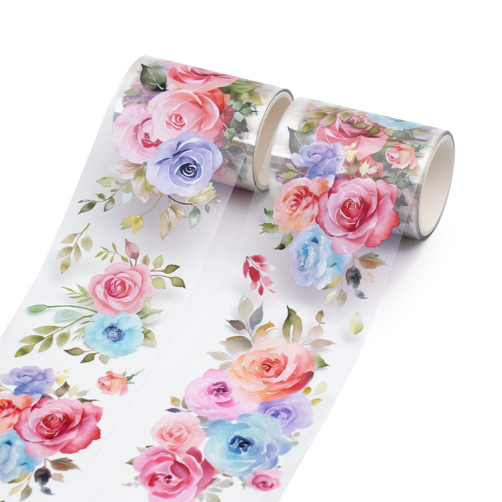 New product hand account tape watercolor flower fresh figure diy collage black and white decorative frame flower material pet tape