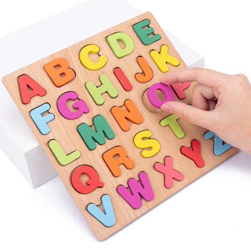3d three-dimensional wooden jigsaw puzzle number shape letter jigsaw puzzle block matching hand-held board children's educational toys wholesale