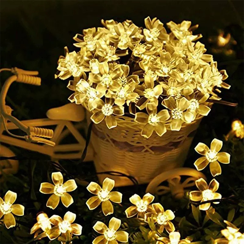 Cherry blossom solar light string outdoor waterproof courtyard garden balcony decoration camping hanging tree atmosphere led colored lights