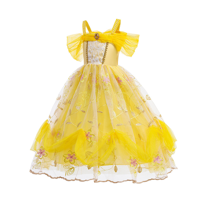 Princess Bell Halloween Puff Dress Children's Dress Beauty and the Beast Girls Belle Princess Costume