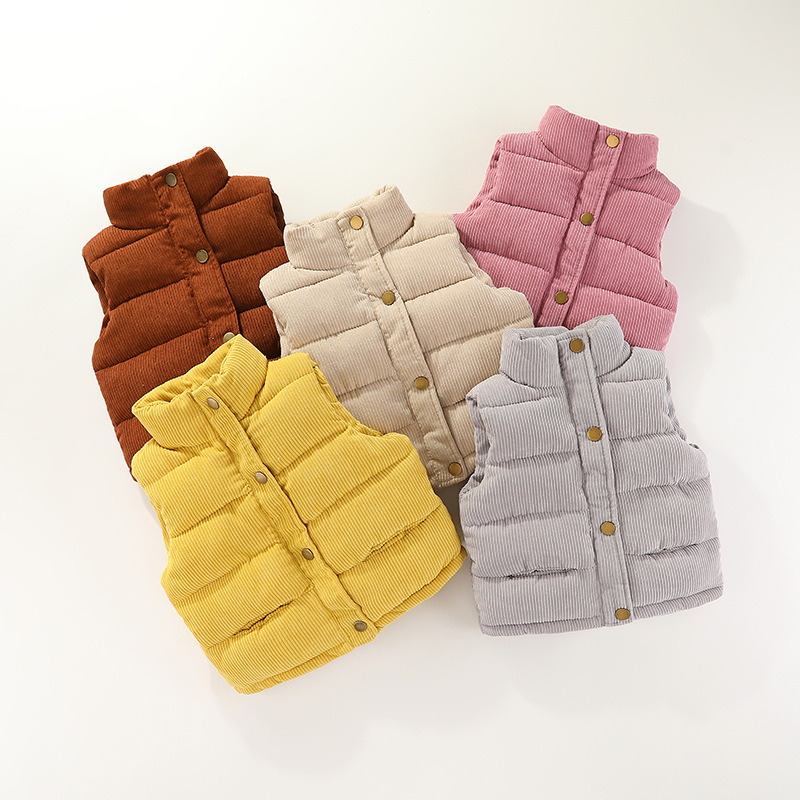Children's vest boys and girls thickened warm outer wear corduroy autumn and winter cotton vest baby outer tower Waistcoat Vest